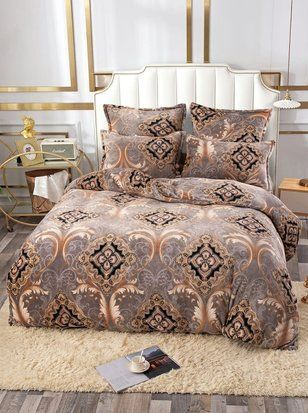 Комплект плюшевого постельного белья с 4 наволочками &laquo;Дамаск&raquo; &bull; Евро PLUSH-DAMASK-4P фото