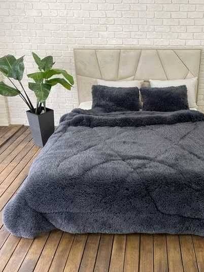 Покрывало-одеяло &laquo;Травка&raquo; &bull; цвет Графитовый FUR-BLANKET-TRAVKA-GRAFITOVIY фото