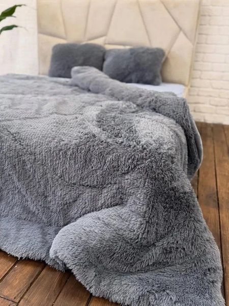 Покрывало-одеяло &laquo;Травка&raquo; &bull; цвет Графитовый FUR-BLANKET-TRAVKA-GRAFITOVIY фото