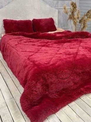Покривало-ковдра &laquo;Травка&raquo; &bull; Бургундія FUR-BLANKET-TRAVKA-BURGUNDIYA фото