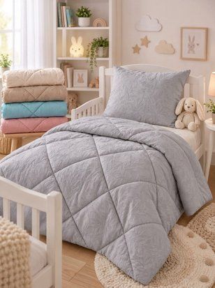 Дитячий набір &bull; всесезонна ковдра 105&times;135 см та подушка 50&times;50 см &bull; Сірий MICROFIBER-KIDS-SET-105x135-50x50-GREY фото
