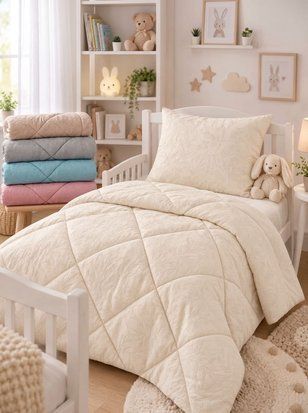 Дитячий набір &bull; всесезонна ковдра 105&times;135 см та подушка 50&times;50 см &bull; Молочний MICROFIBER-KIDS-SET-105x135-50x50-MILK фото