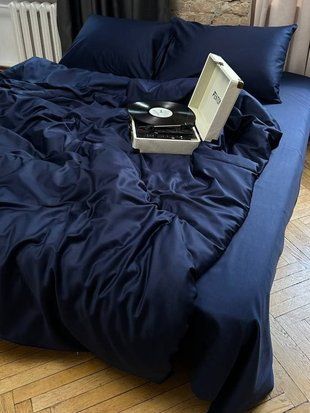 Комплект постельного белья Сатин Premium &bull; 100% хлопок Турция &bull; Глубокий синий SATIN-HLYBOKYI-SYNYI фото