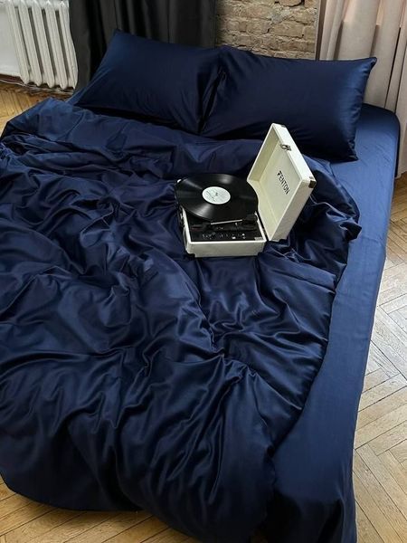 Комплект постельного белья Сатин Premium &bull; 100% хлопок Турция &bull; Глубокий синий SATIN-HLYBOKYI-SYNYI фото