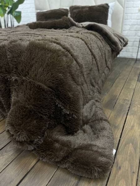 Покрывало-одеяло &laquo;Травка&raquo; &bull; Горький шоколад FUR-BLANKET-TRAVKA-GORKIY-SHOKOLAD фото