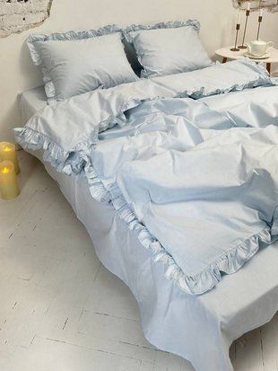 Комплект постельного белья Рюши Бязь Gold Lux &bull; 100% хлопок &bull; Ніжно-блакитний RUCHI-Bgold-SOFT-BLUE-2 фото
