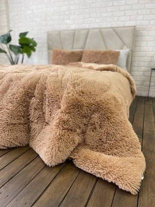 Покривало-ковдра &laquo;Травка&raquo; &bull; колір Карамельно-бежевий FUR-BLANKET-TRAVKA-KARAMELNIY-BEZ фото