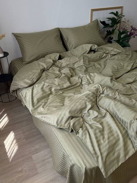 Комплект постельного белья Страйп-сатин &bull; 100% хлопок &bull; Оливковый 2 STRIPE-SATIN-OLYVKOVYI-2 фото