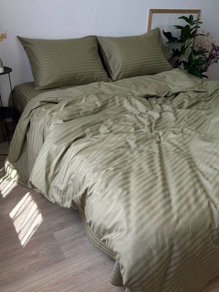 Комплект постельного белья Страйп-сатин &bull; 100% хлопок &bull; Оливковый 2 STRIPE-SATIN-OLYVKOVYI-2 фото