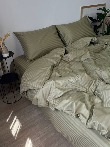 Комплект постельного белья Страйп-сатин &bull; 100% хлопок &bull; Оливковый 2 STRIPE-SATIN-OLYVKOVYI-2 фото