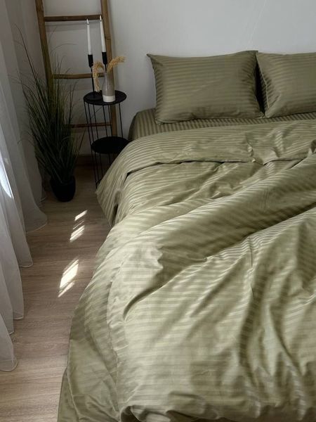 Комплект постельного белья Страйп-сатин &bull; 100% хлопок &bull; Оливковый 2 STRIPE-SATIN-OLYVKOVYI-2 фото